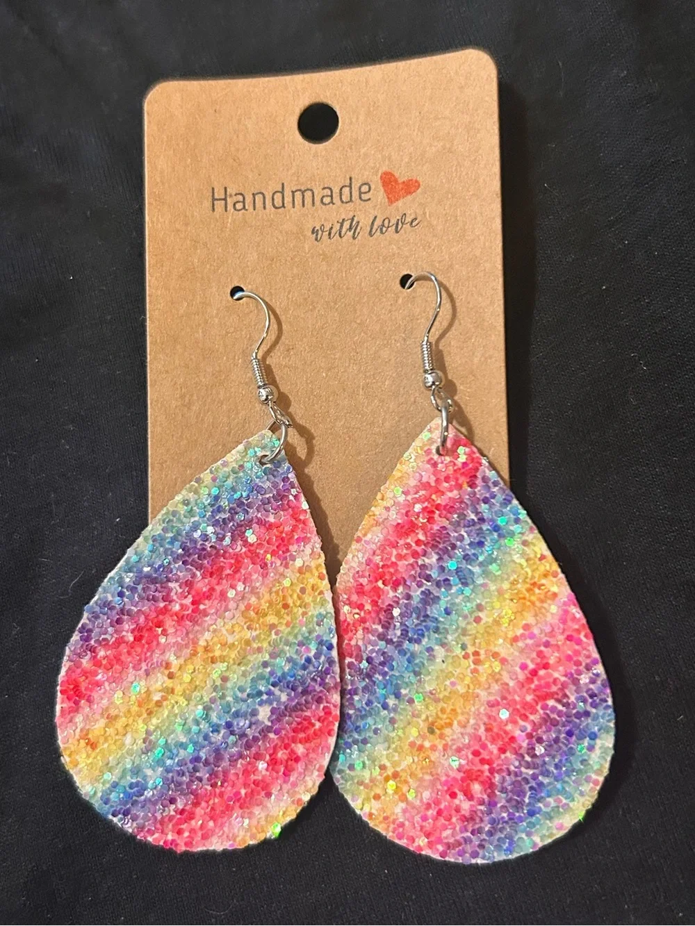 Handmade Rainbow Teardrop Earrings - Colorful Sparkle
